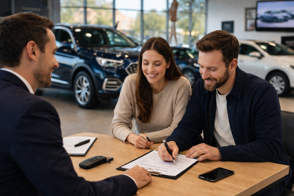 signing the car deal together